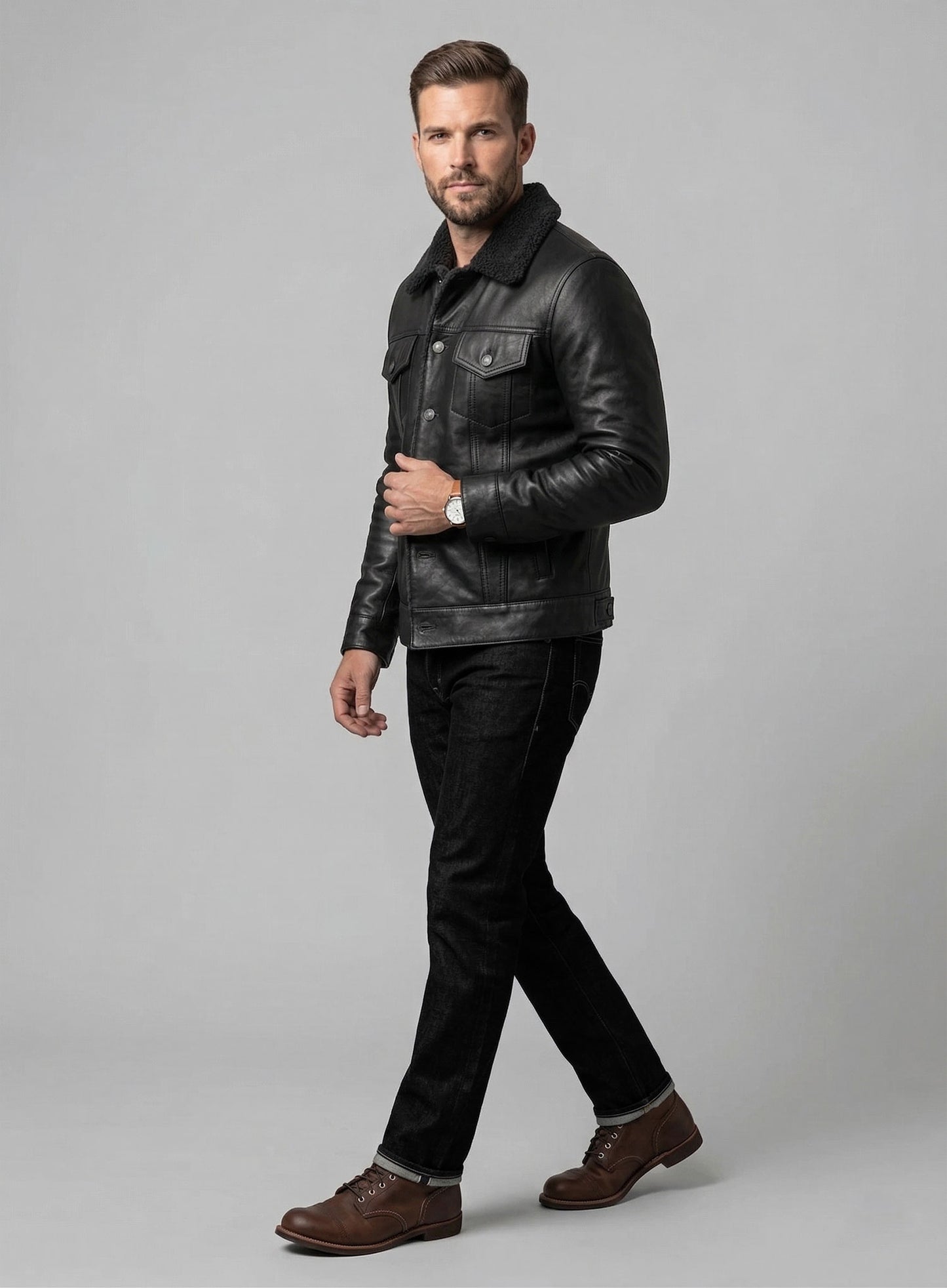 Black Sherpa Leather Jacket