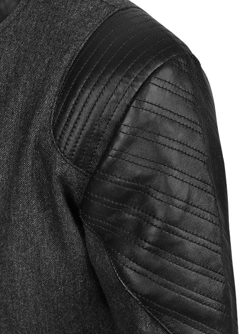 Stone Charcoal Tweed Leather Combo Jacket # 667 - LeatherCult