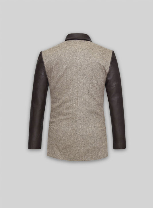 Vintage Herringbone Brown Tweed Leather Combo Blazer # 652