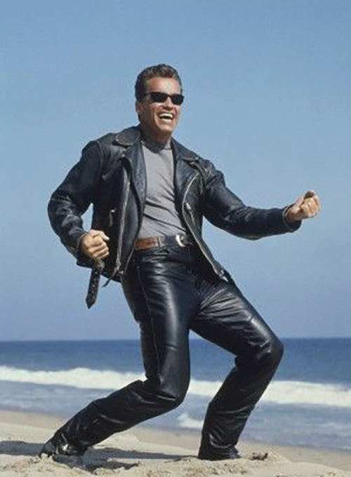 Arnold Schwarzenegger Terminator 2 Leather Jacket and Pants Set - LeatherCult