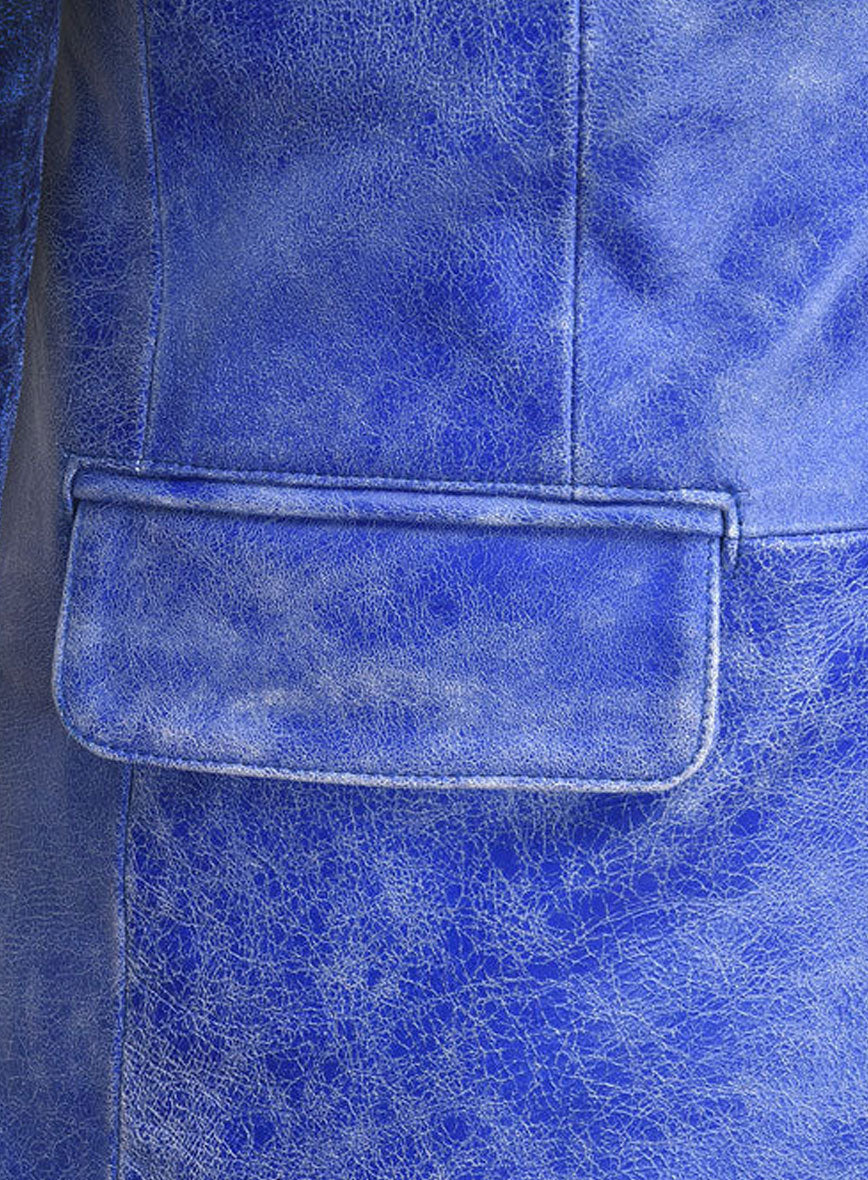 Artistic Blue Leather Blazer