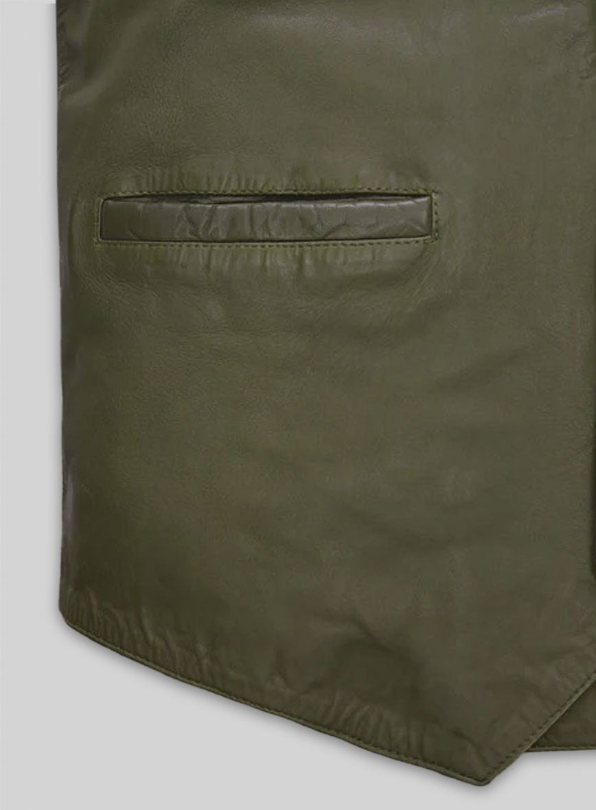 Basicallo Green Washed and Wax Leather Vest # 301