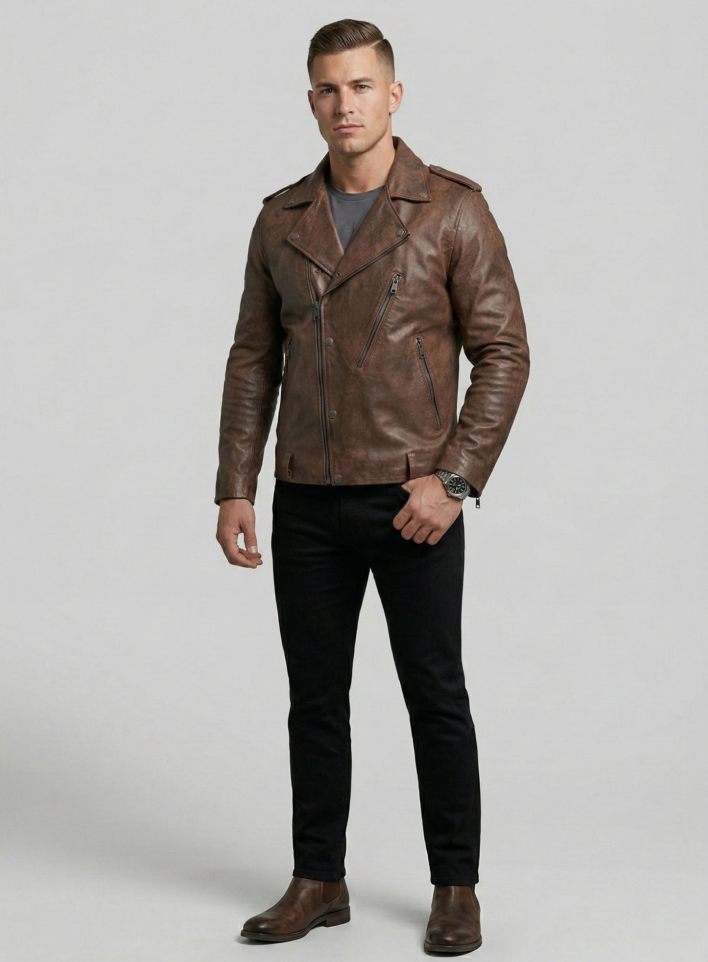 Beast Spanish Brown Biker Leather Jacket