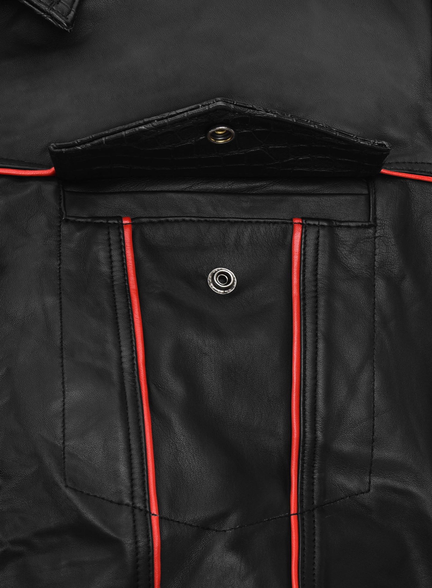 Black Venom Piped Leather Trucker Jacket