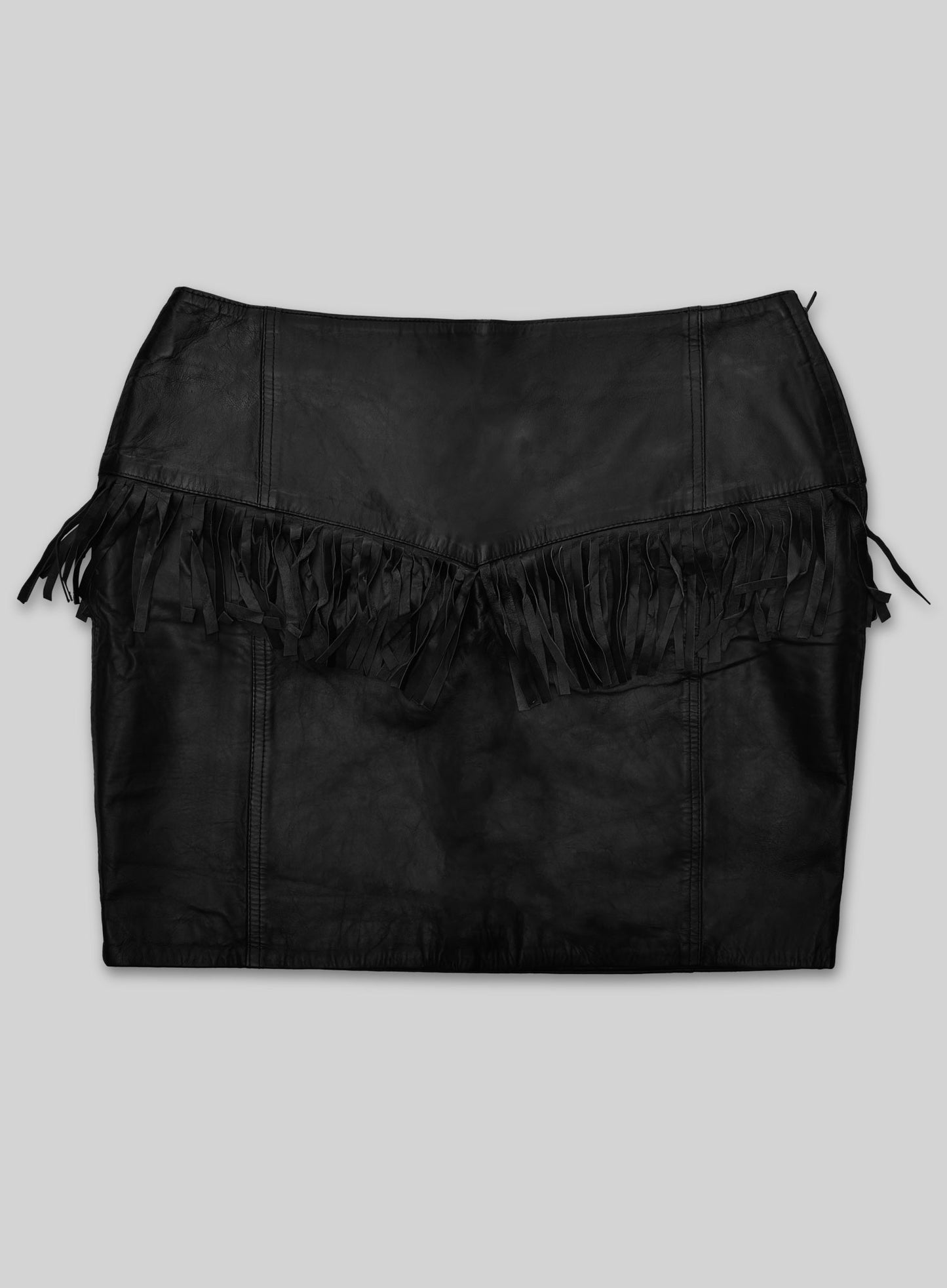 Black Fringe Leather Skirt - # 184 XL Regular