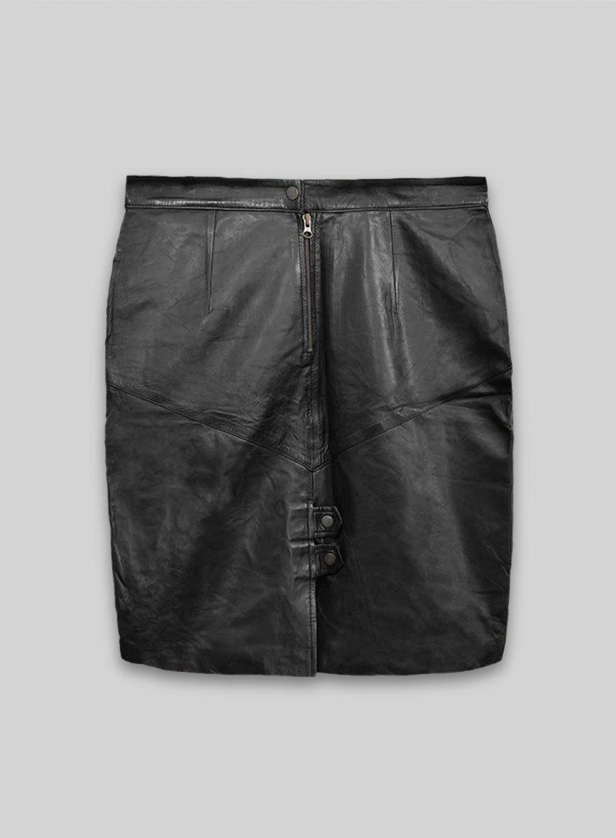 Black Matilda Leather Skirt - # 407 - L Regular