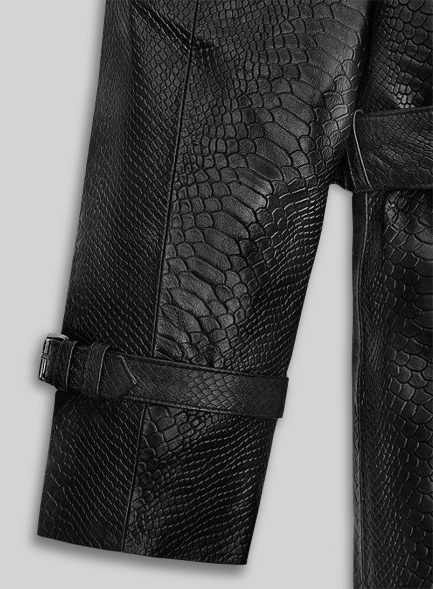 Black Python Leather Long Coat #204