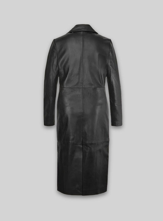 Black Selena Gomez Leather Long Coat