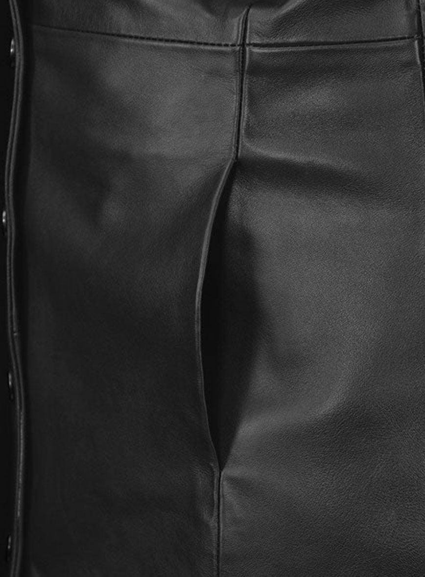 Black Selena Gomez Leather Long Coat