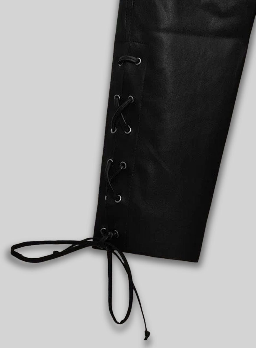 Black Stretch Cowboy Lace Up Leather Pants