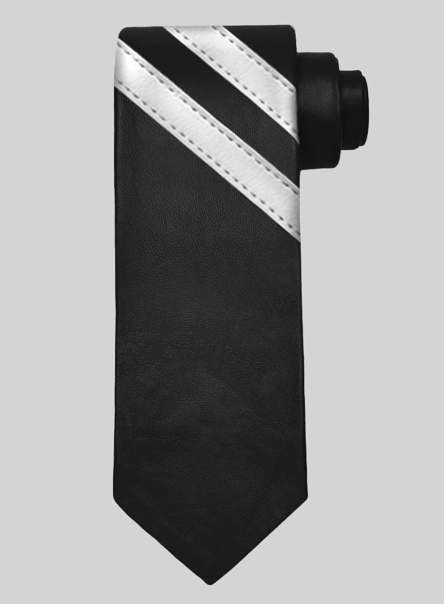 Black Triple Stripe Leather Tie