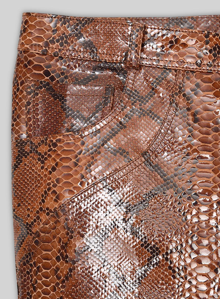 Bold Brown Python Leather Biker Jeans - Style #501