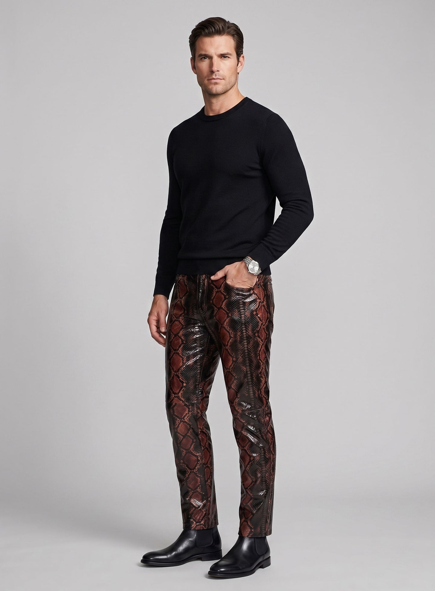 Bold Knight Python Leather Jeans