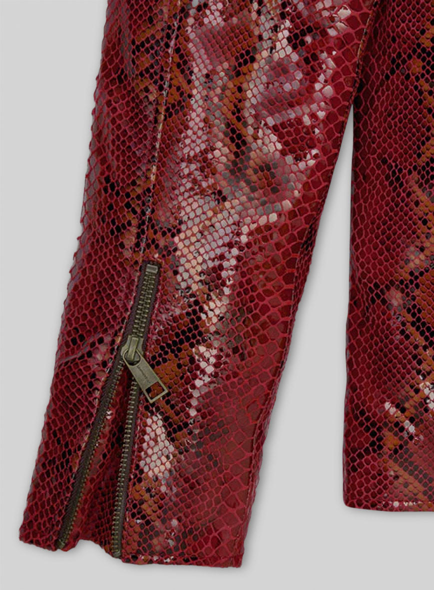 Bold Red Python Pure Leather Biker Jacket #2