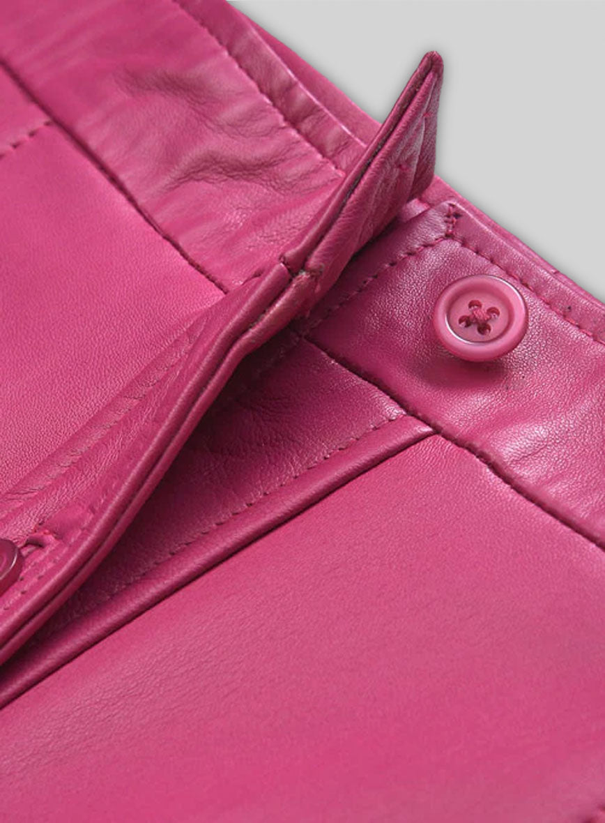 Bright Pink Button-Up Leather Skirt - # 121
