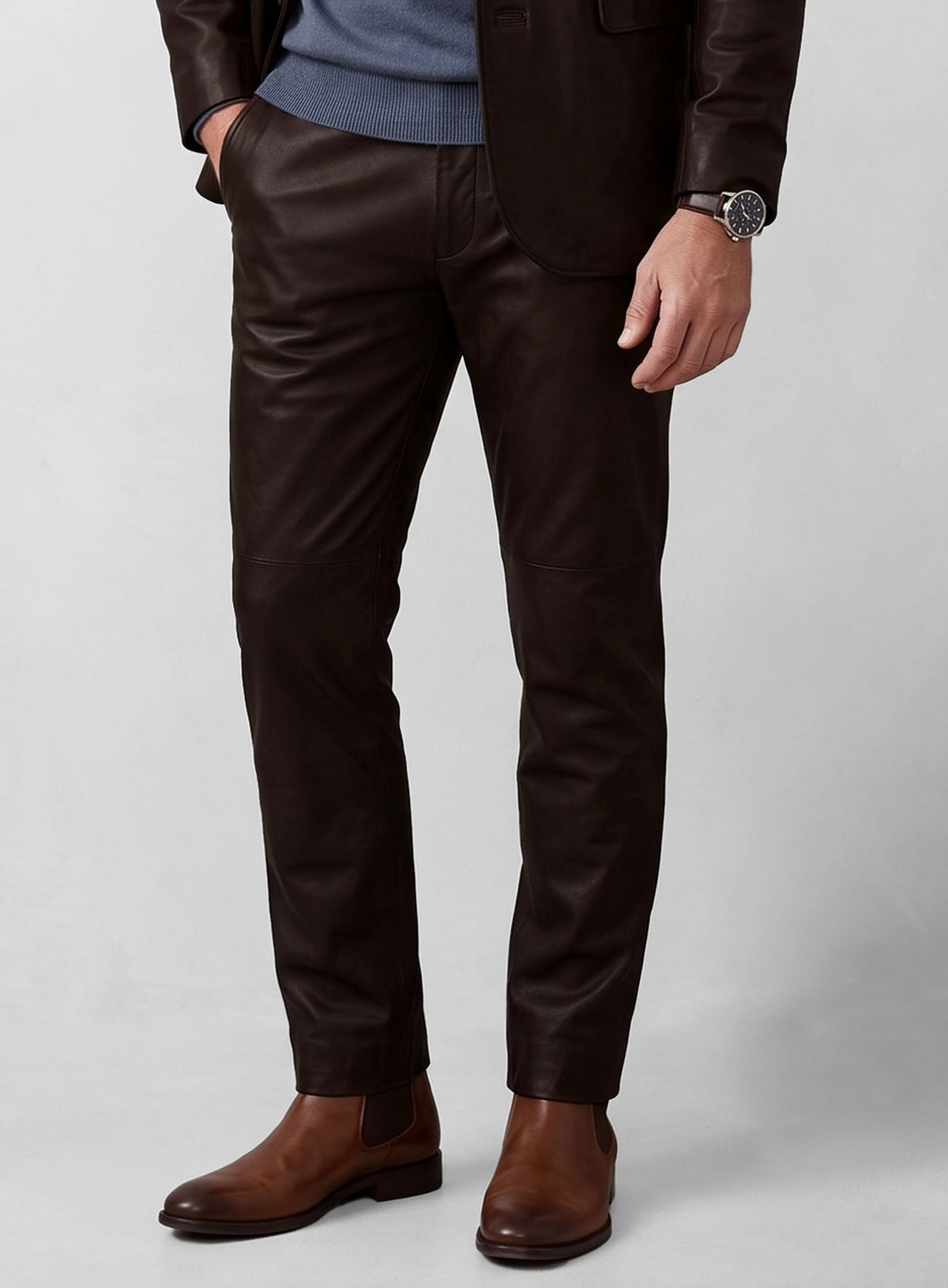 Brown Stretch Leather Suit