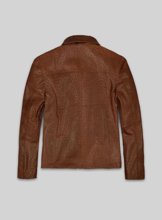 Brown Ostrich Leather Hipster Jacket #2 -M