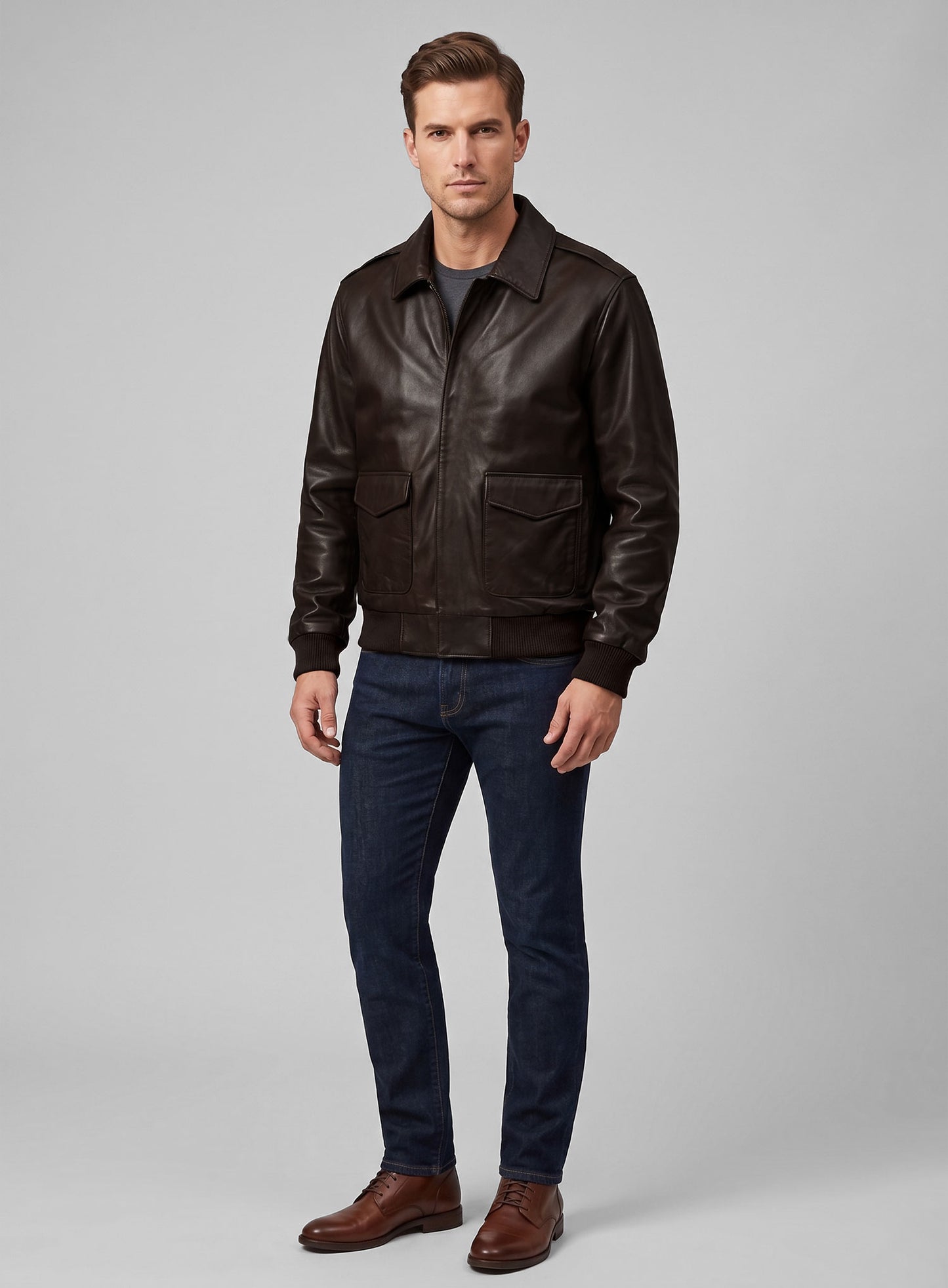 Brown Steve Carell Welcome to Marwen Bomber Leather Jacket