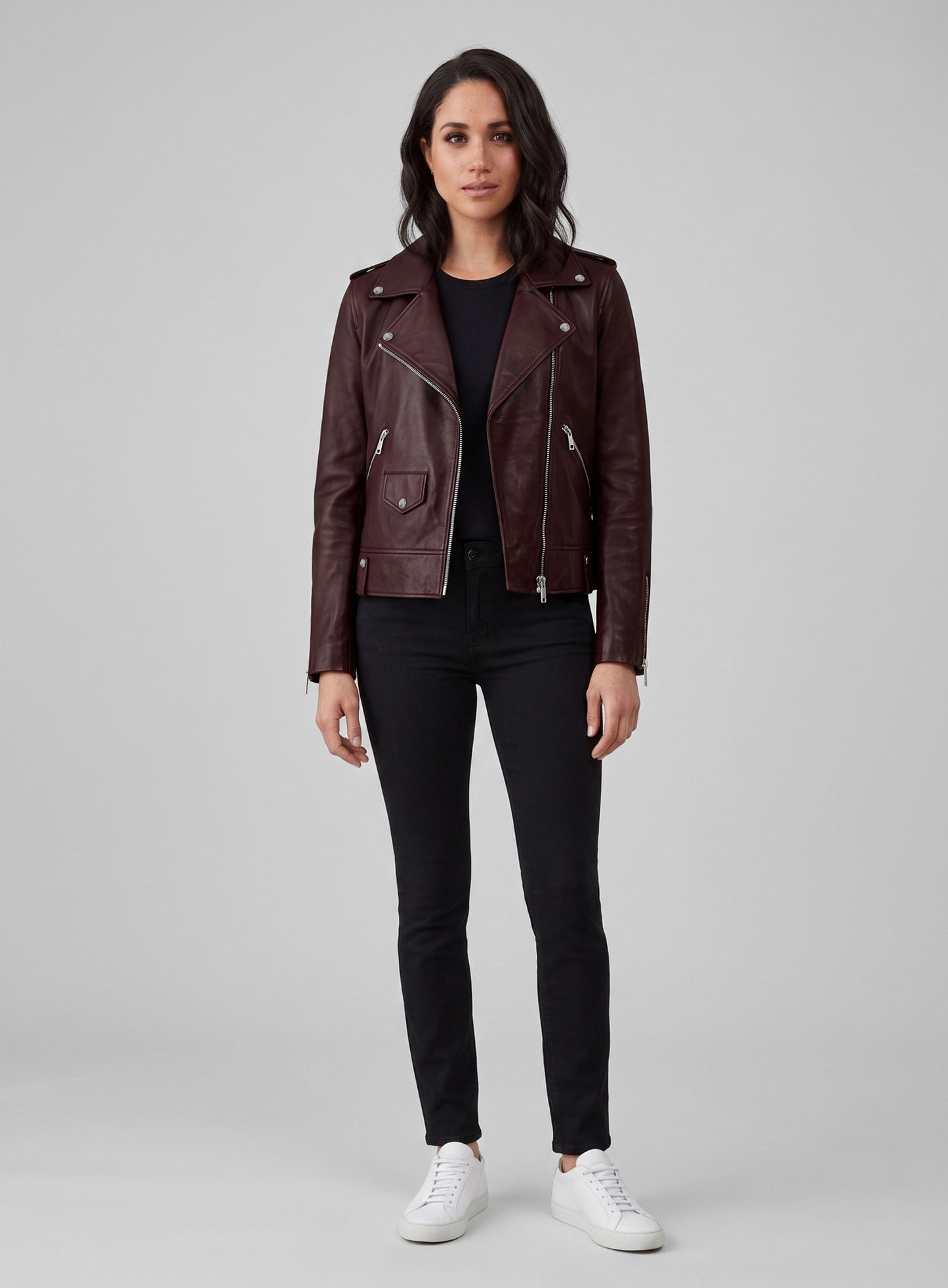 Burgundy Meghan Markle Leather Jacket