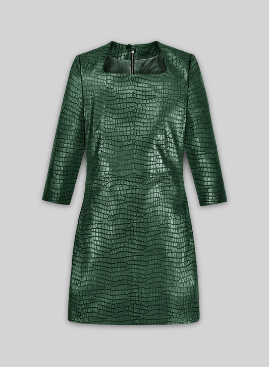 Croc Metallic Green Cacoon Leather Dress - # 757