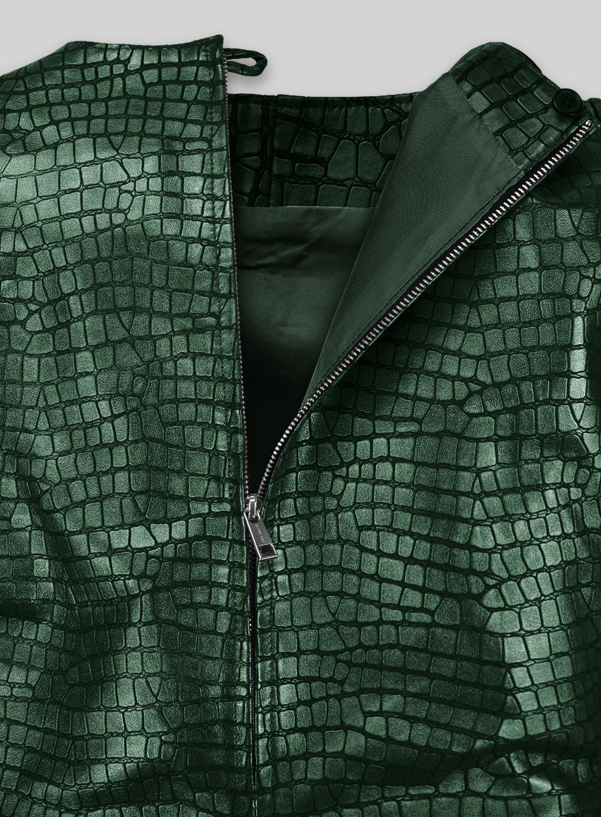 Croc Metallic Green Cacoon Leather Dress - # 757