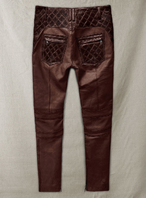 Carrier Burnt Maroon Leather Pants - LeatherCult