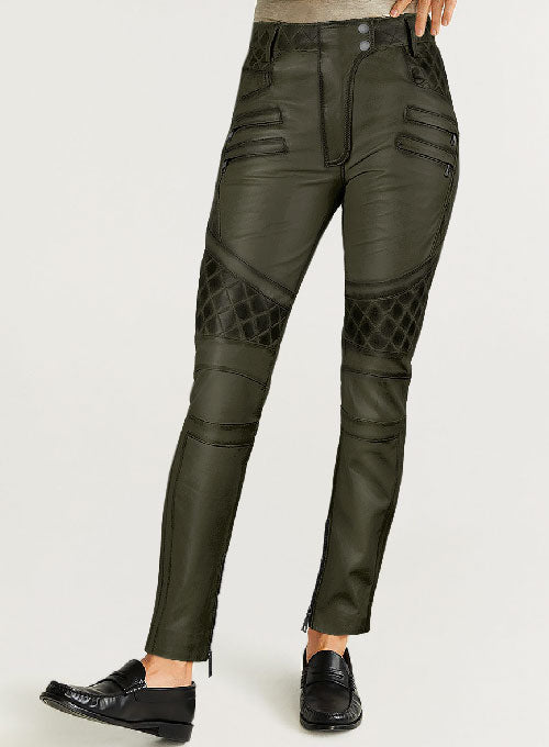 Carrier Burnt Olive Leather Pants - LeatherCult