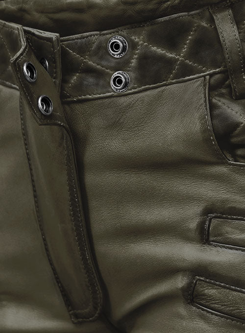 Carrier Burnt Olive Leather Pants - LeatherCult