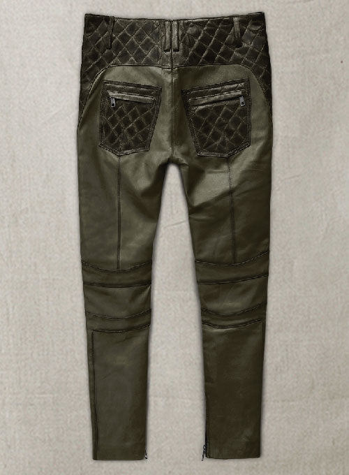 Carrier Burnt Olive Leather Pants - LeatherCult