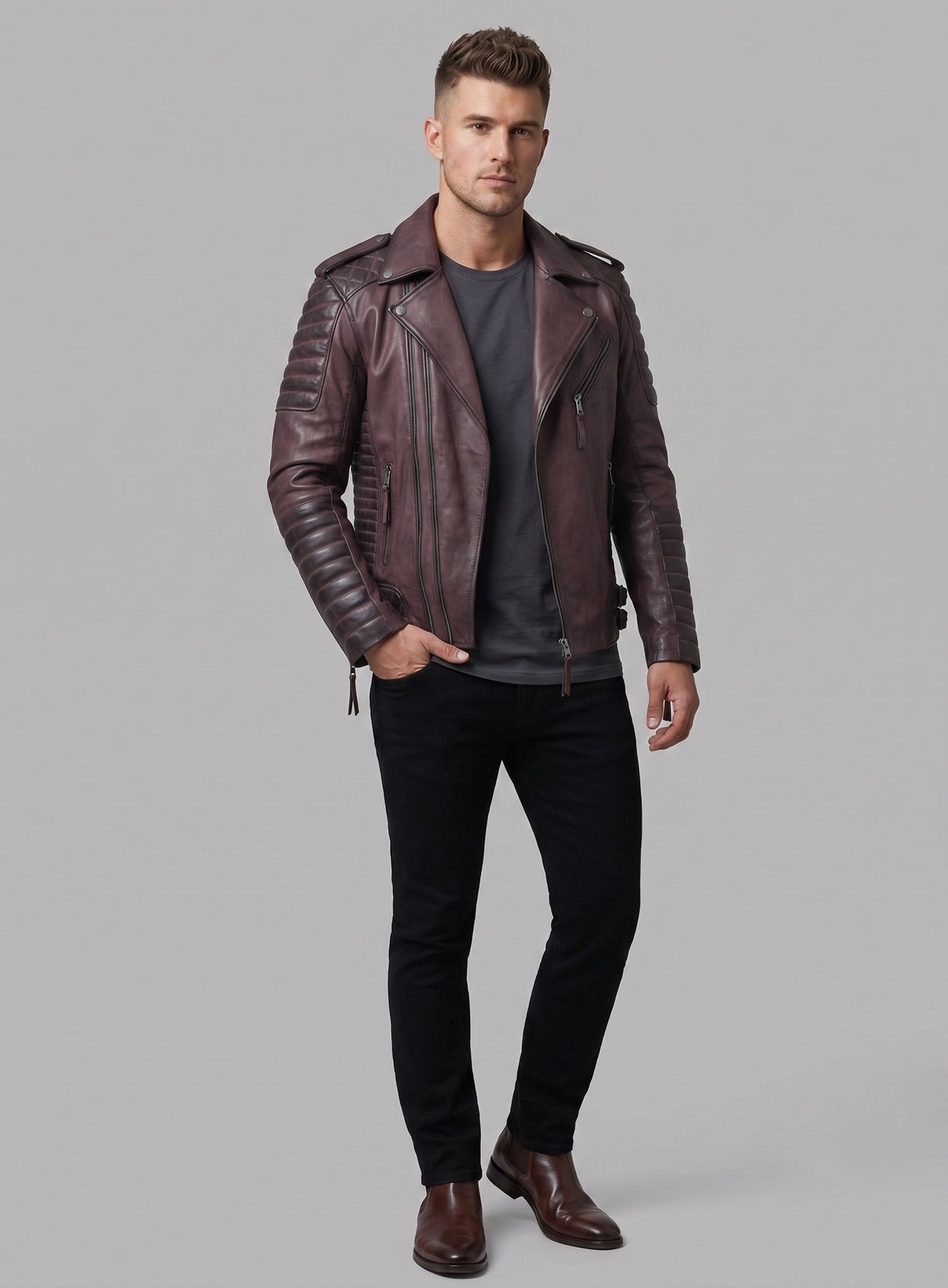 Charles Burnt Wine Leather Jacket