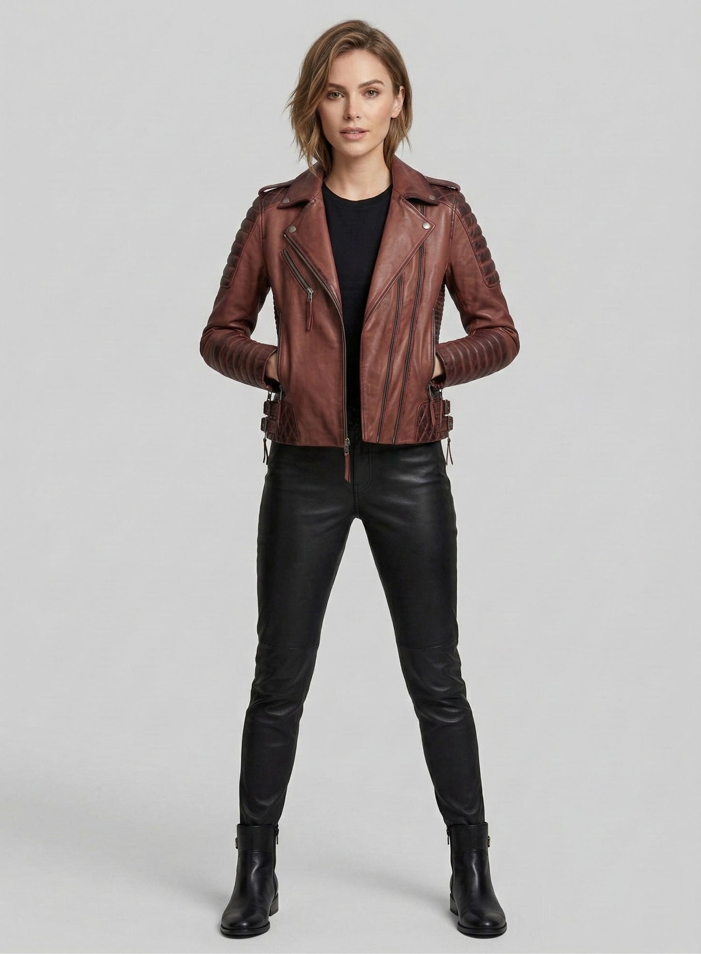 Charlotte Burnt Maroon Leather Jacket