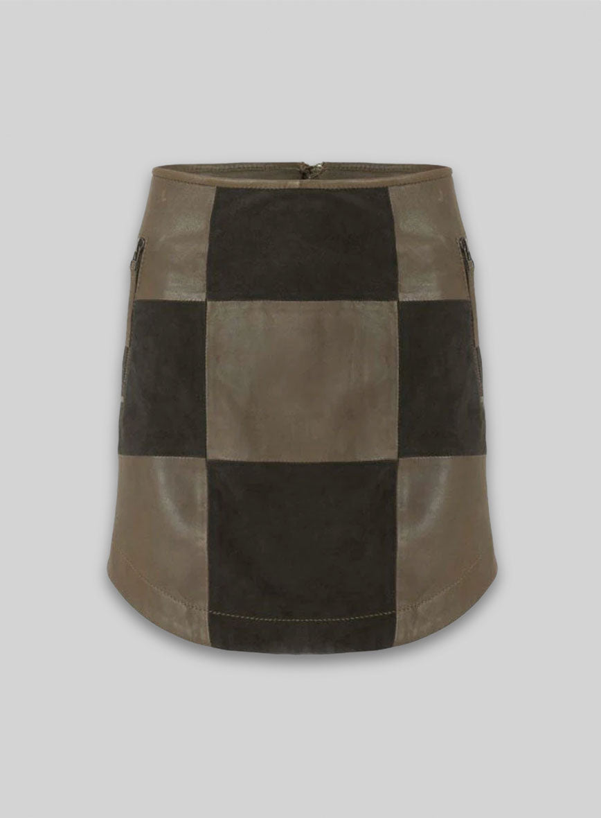 Check Smart Leather Skirt - # 488