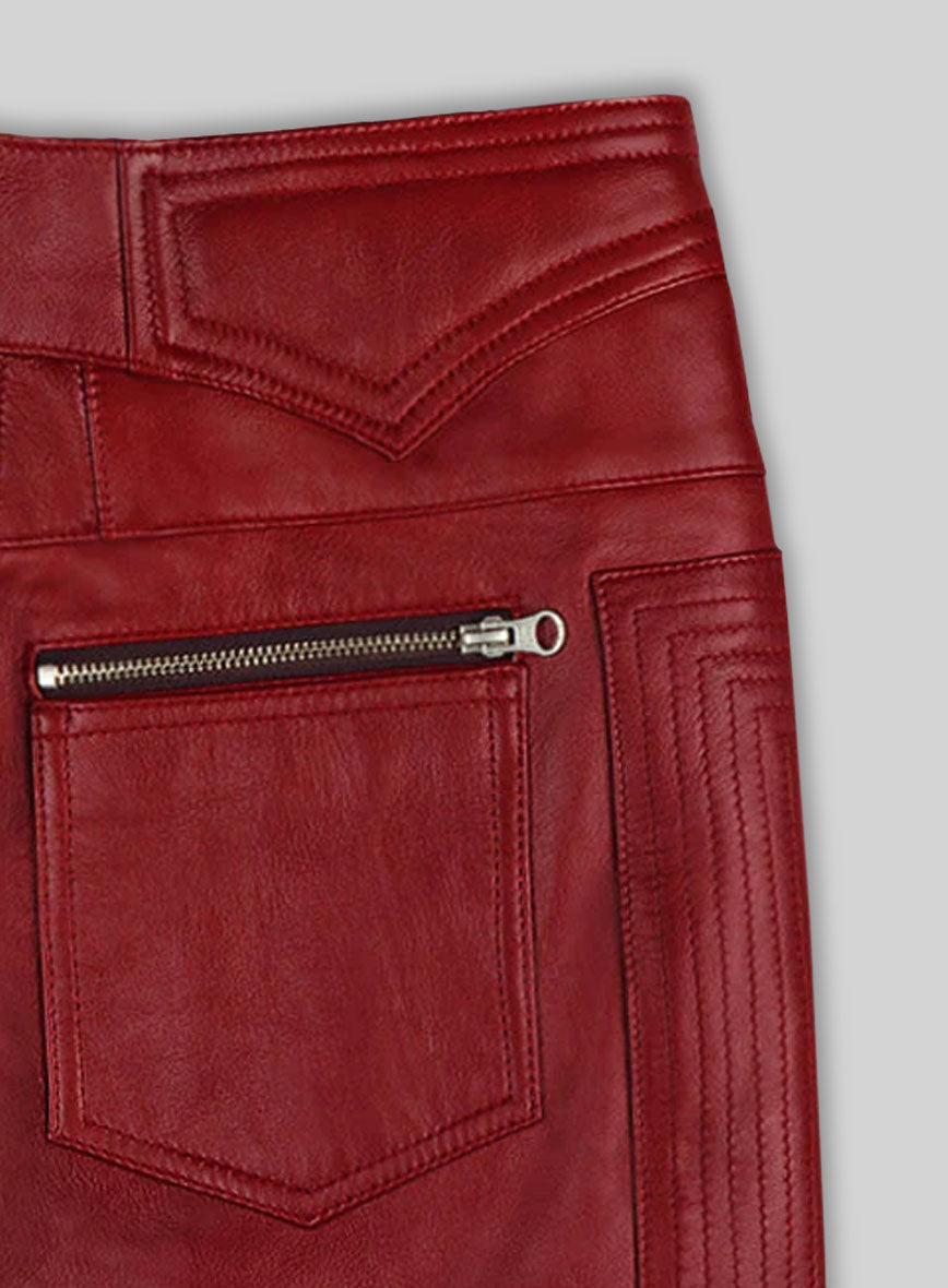 Cherry Red Electric Zipper Mono Leather Pants