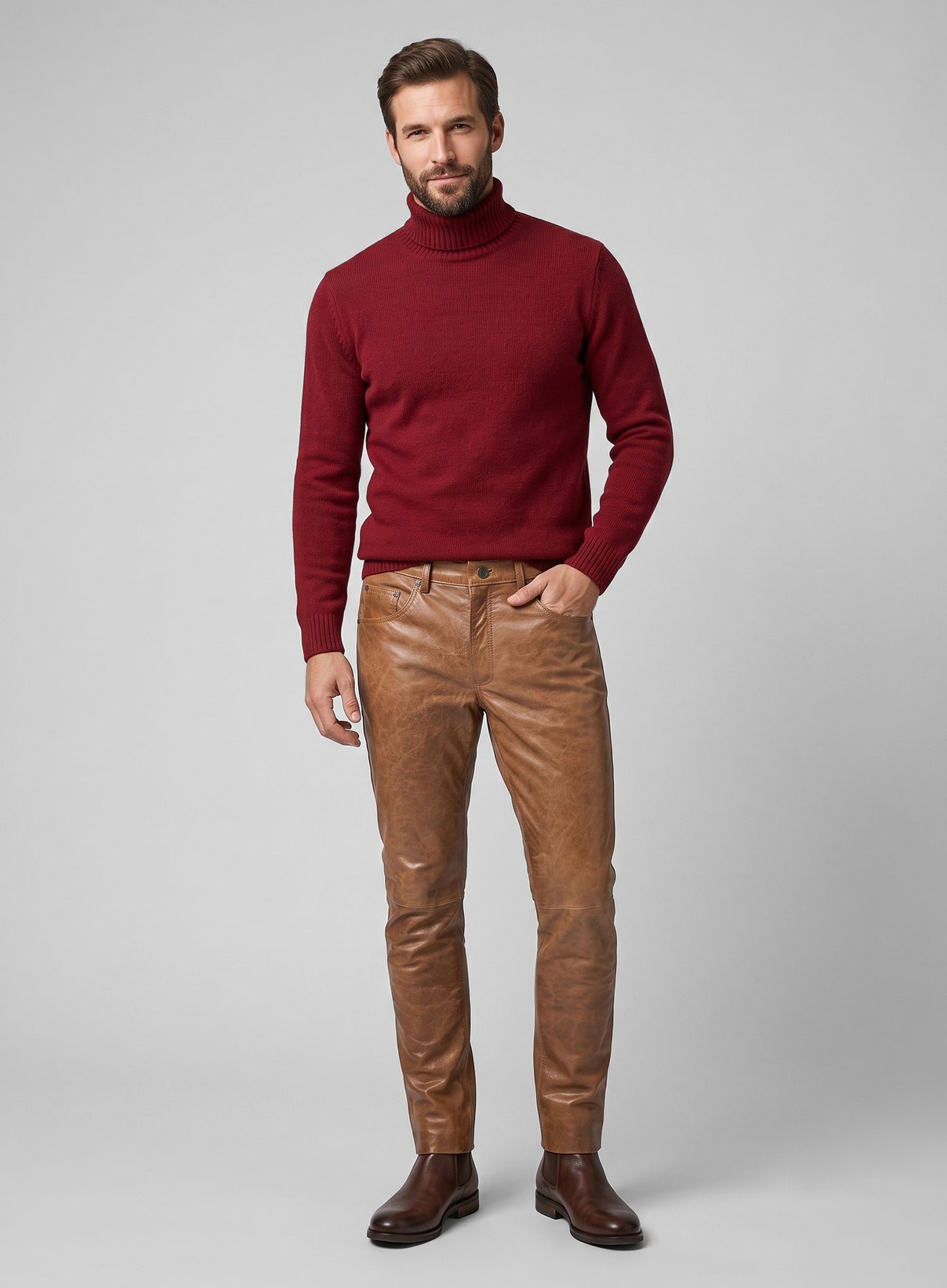Cognac Leather Pants - Jeans Style