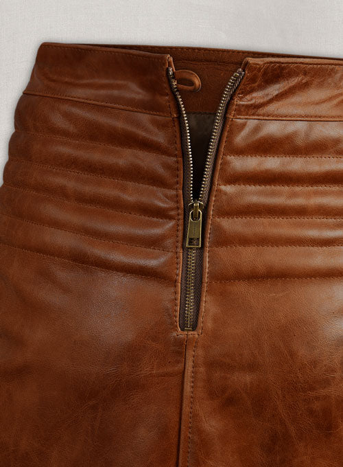 Cognac Front Yoke Leather Skirt #454 - LeatherCult