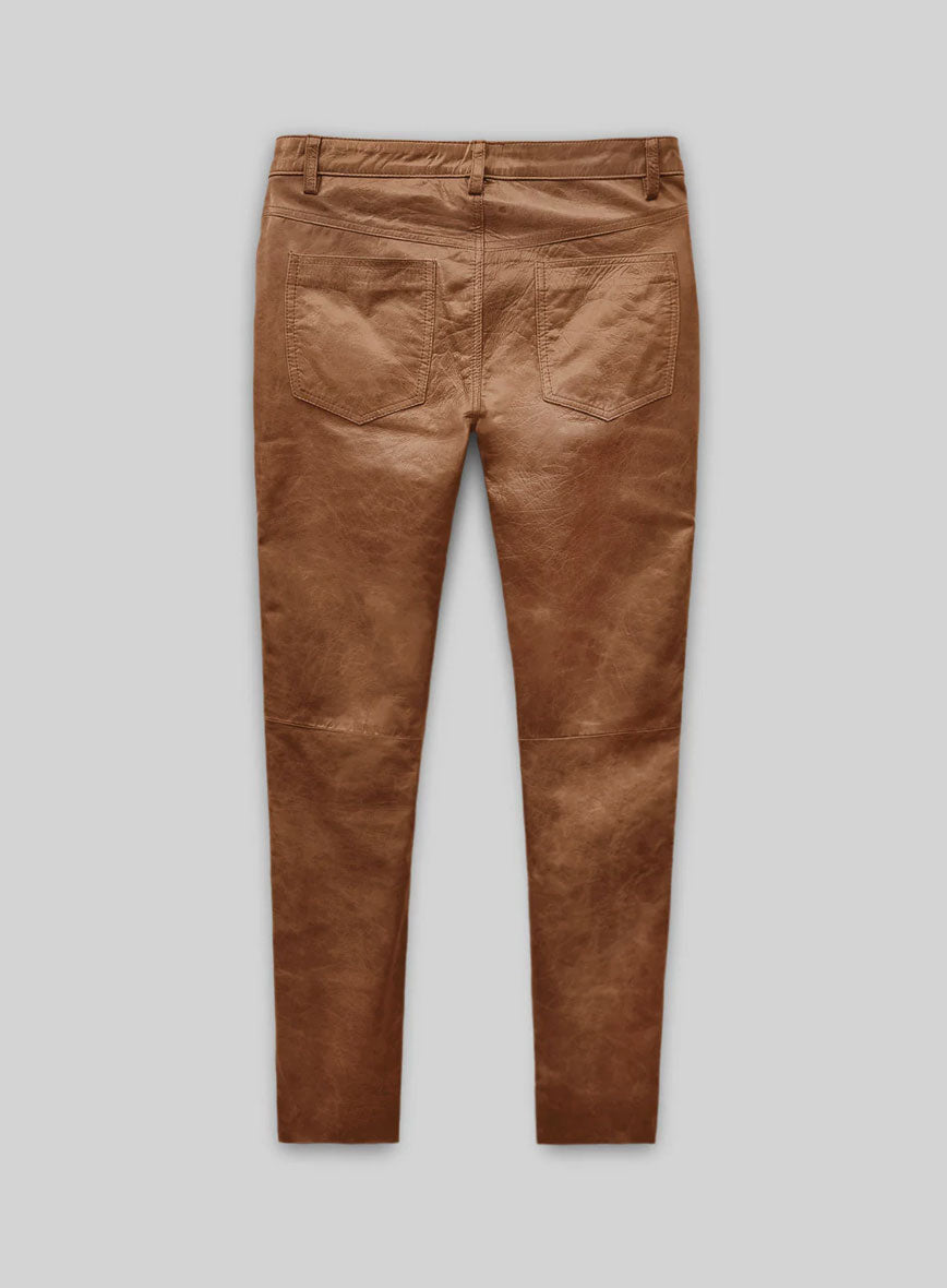 Cognac Leather Pants - Jeans Style