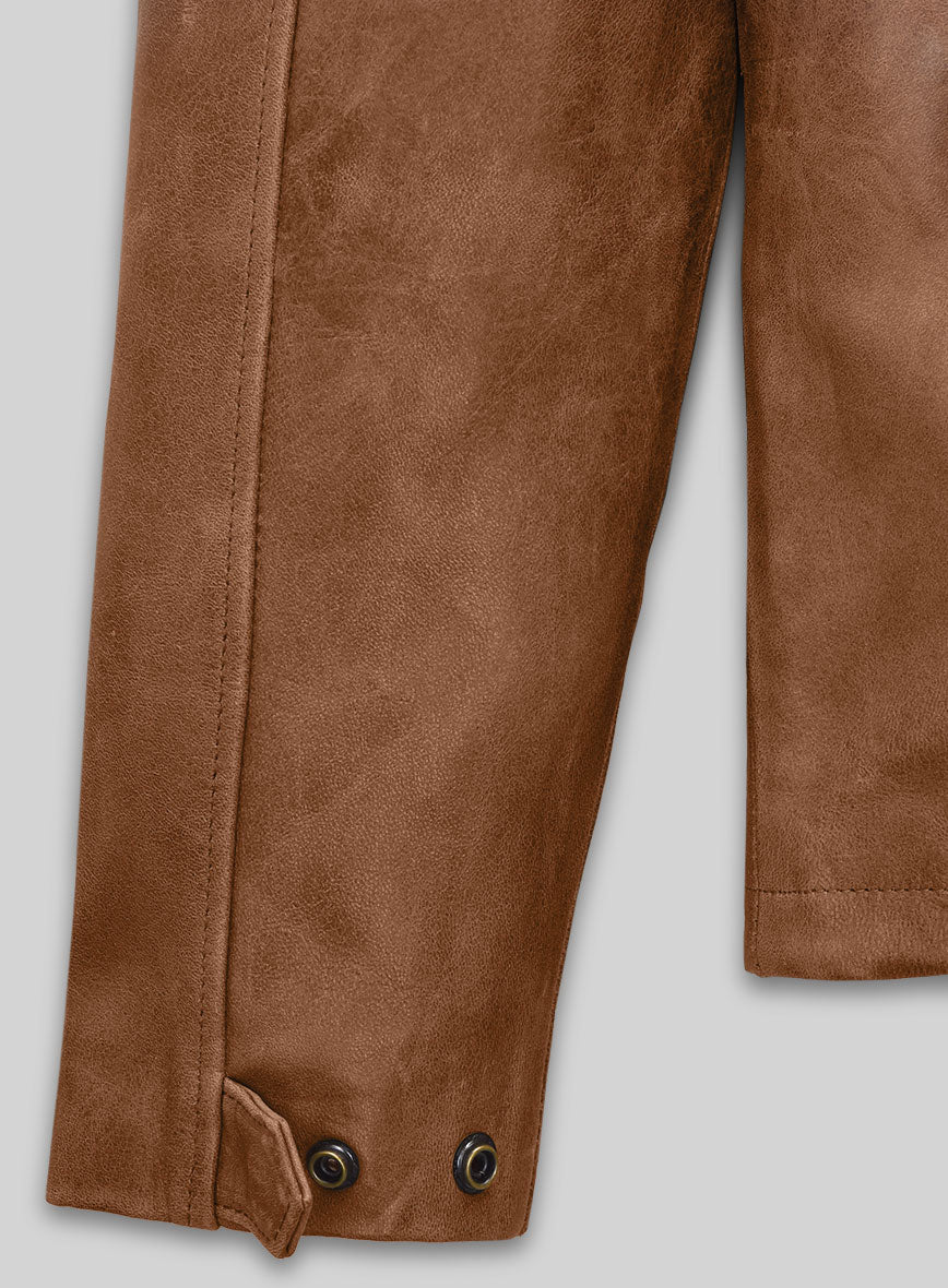 Cognac Military M-65 Leather Jacket