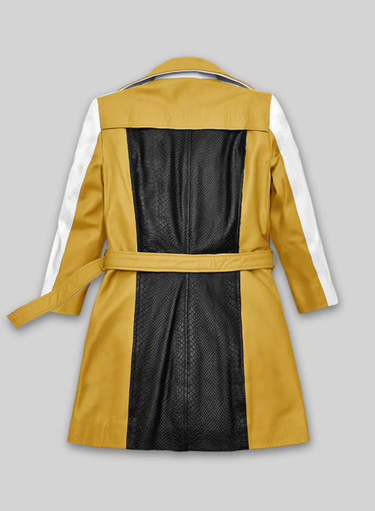 Yellow Color Contrast Leather Trench Coat
