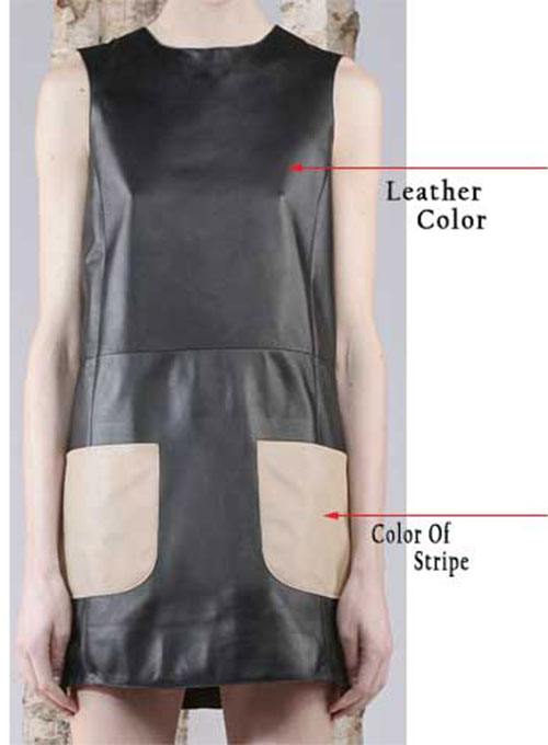 Contrast Patch Pocket Leather Dress - # 770 - LeatherCult