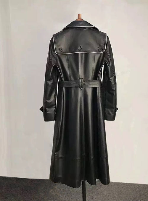 Contrast Edge Leather Long Coat - LeatherCult