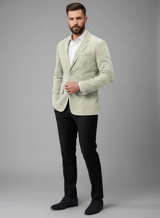 Cream Beige Suede Leather Blazer