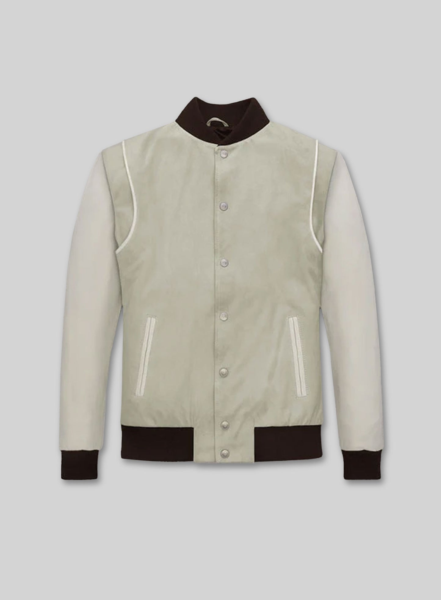 Cream Beige Suede Varsity Noir Leather Jacket