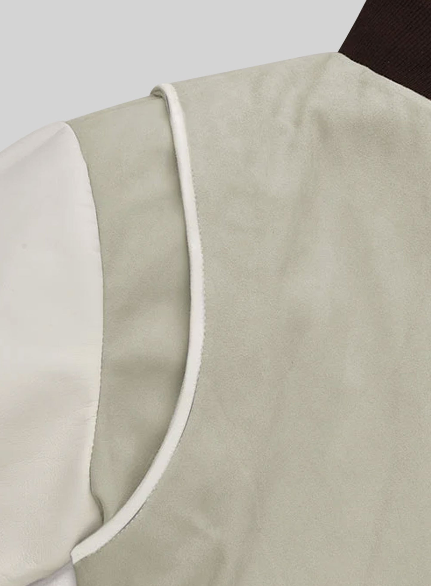 Cream Beige Suede Varsity Noir Leather Jacket