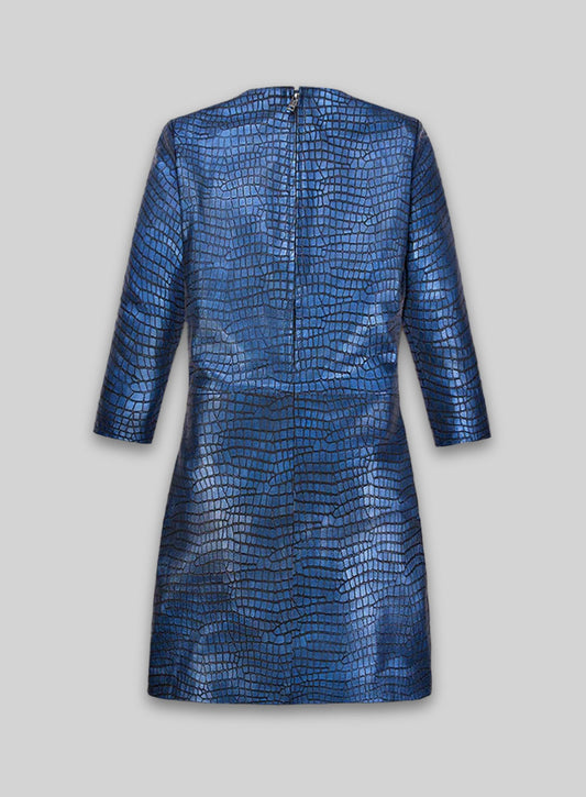 Croc Metallic Blue Cacoon Leather Dress - # 757