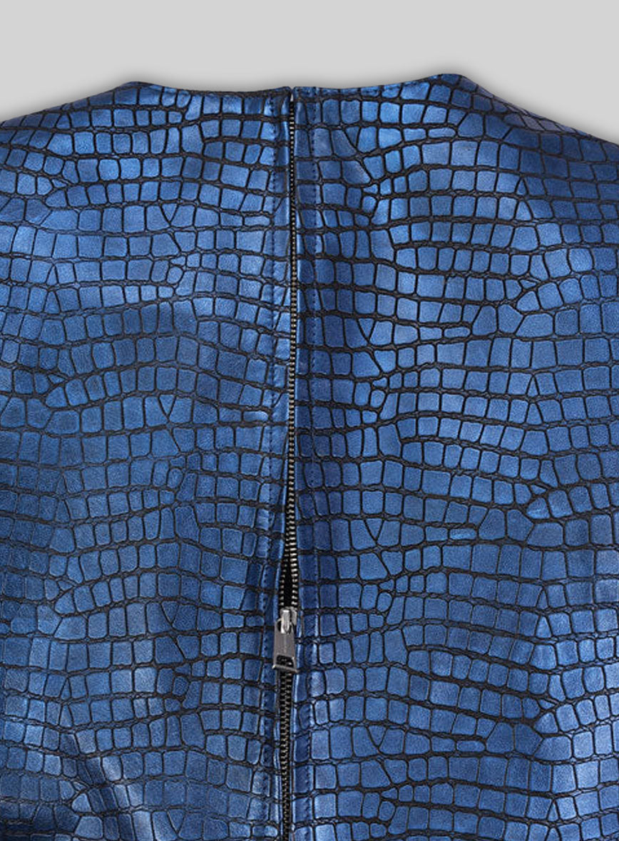 Croc Metallic Blue Cacoon Leather Dress - # 757