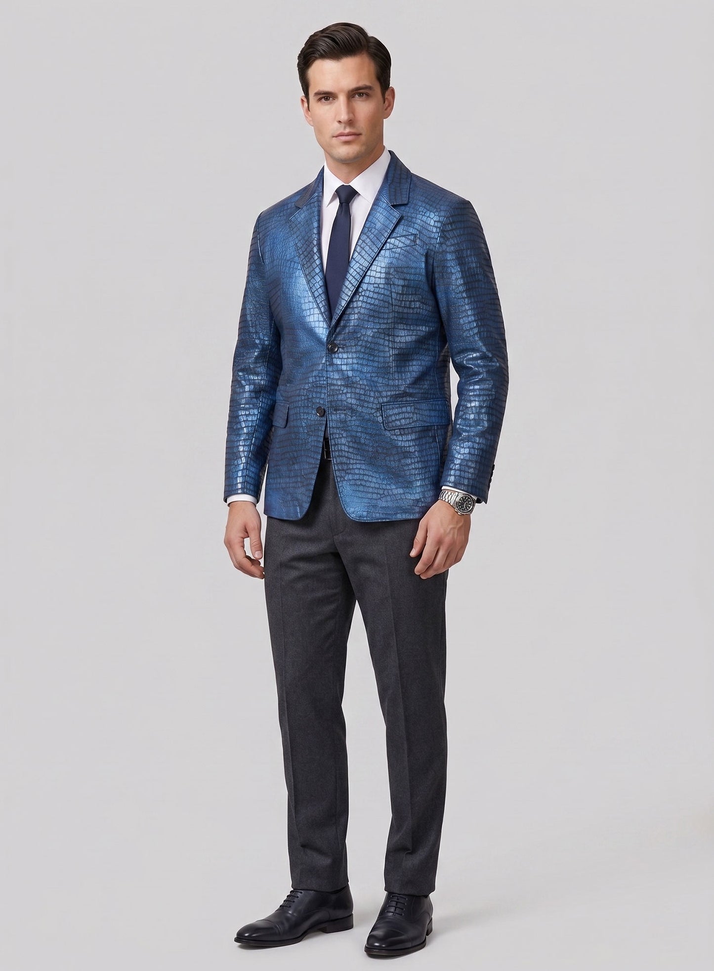 Croc Metallic Blue Leather Blazer