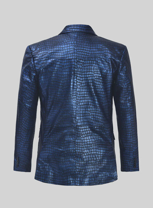 Croc Metallic Blue Leather Blazer - LeatherCult