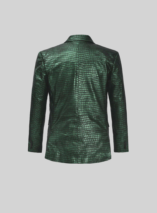 Croc Metallic Green Leather Blazer