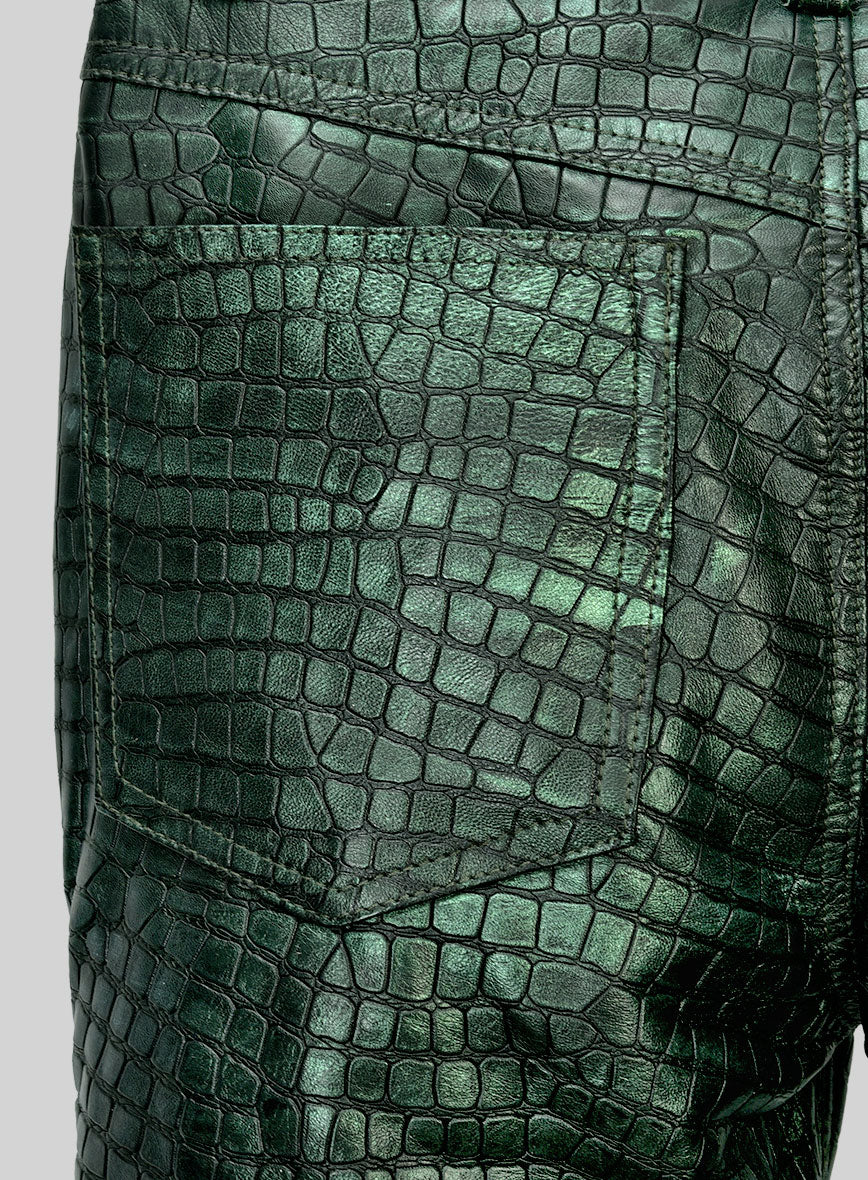 Croc Metallic Green Leather Pants - Jeans Style