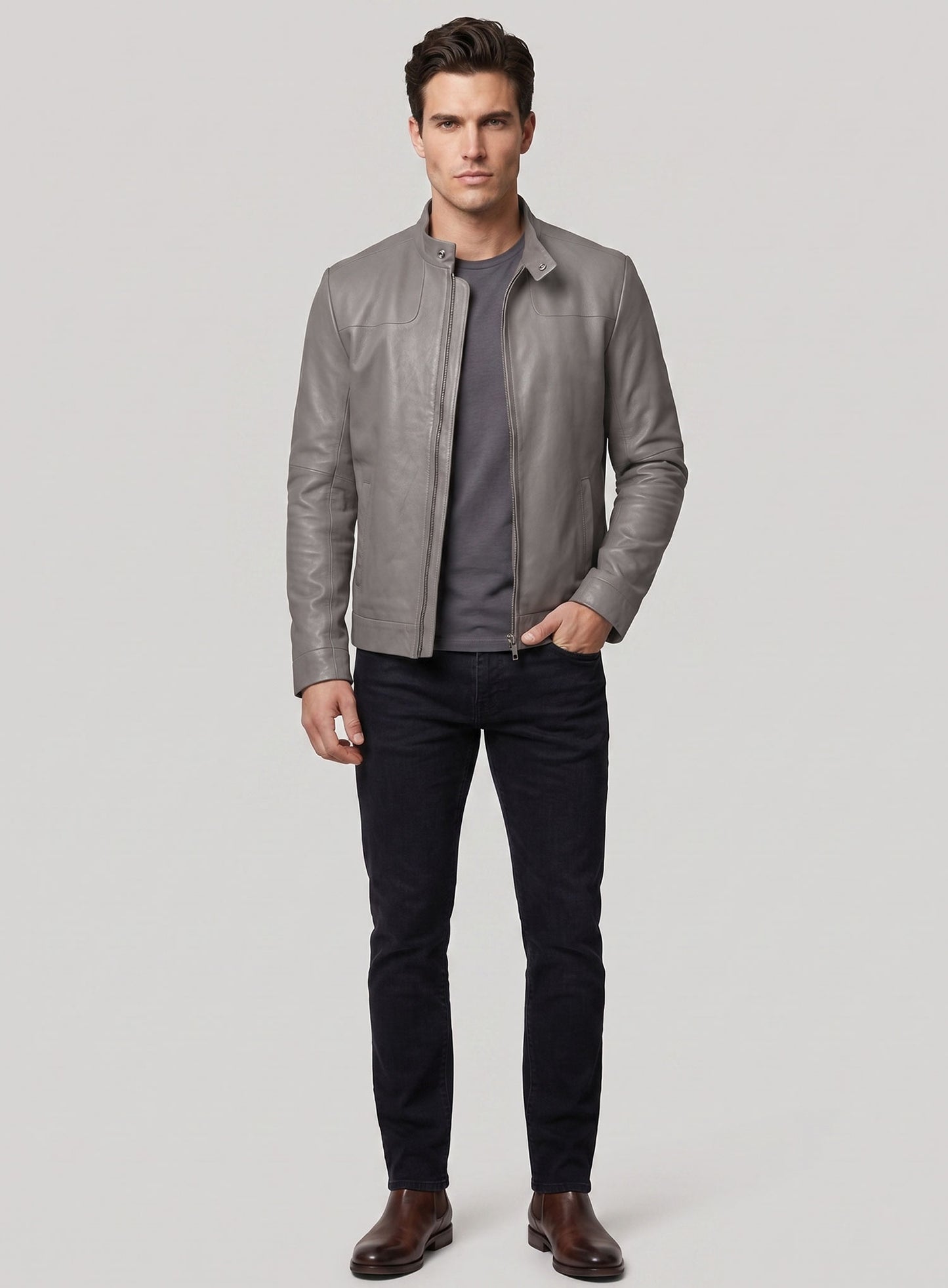Croma Gray Washed & Wax Tom Cruise Fallout Leather Jacket